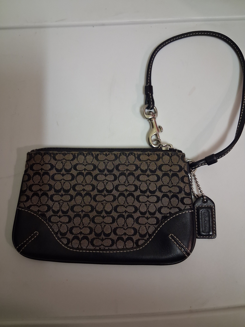 Coach Signature Canvas and Leather Wristlet in Brown/Black